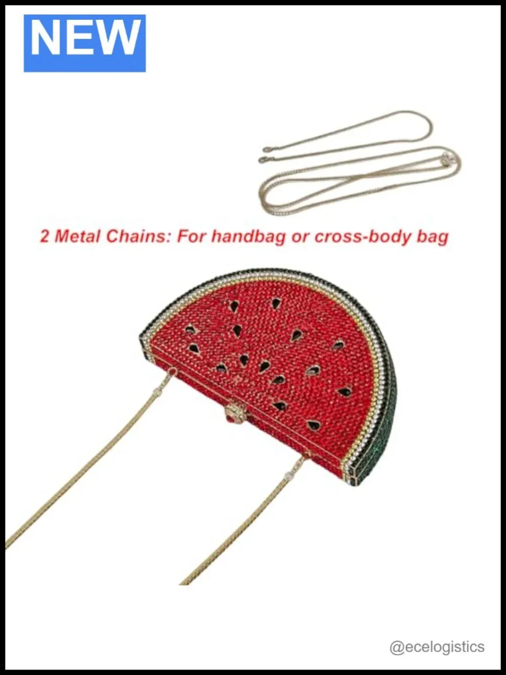 Faux PU Leather Watermelon Shaped Rhinestone Crystal Clutch Evening Bag